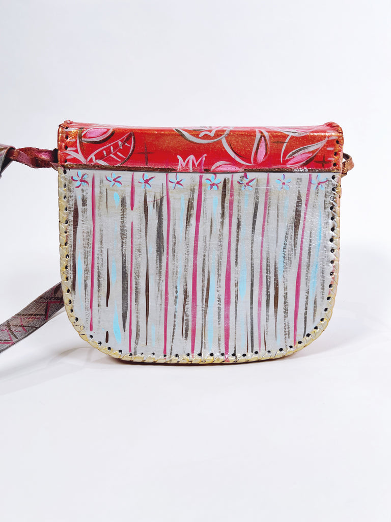 Pretty Stella is a hand painted, up cycled, one of a kind, luxury  leather handbag