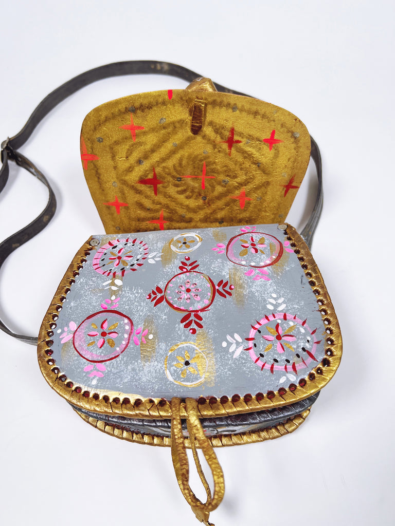 Cross body, luxury, hand  painted leather handbag